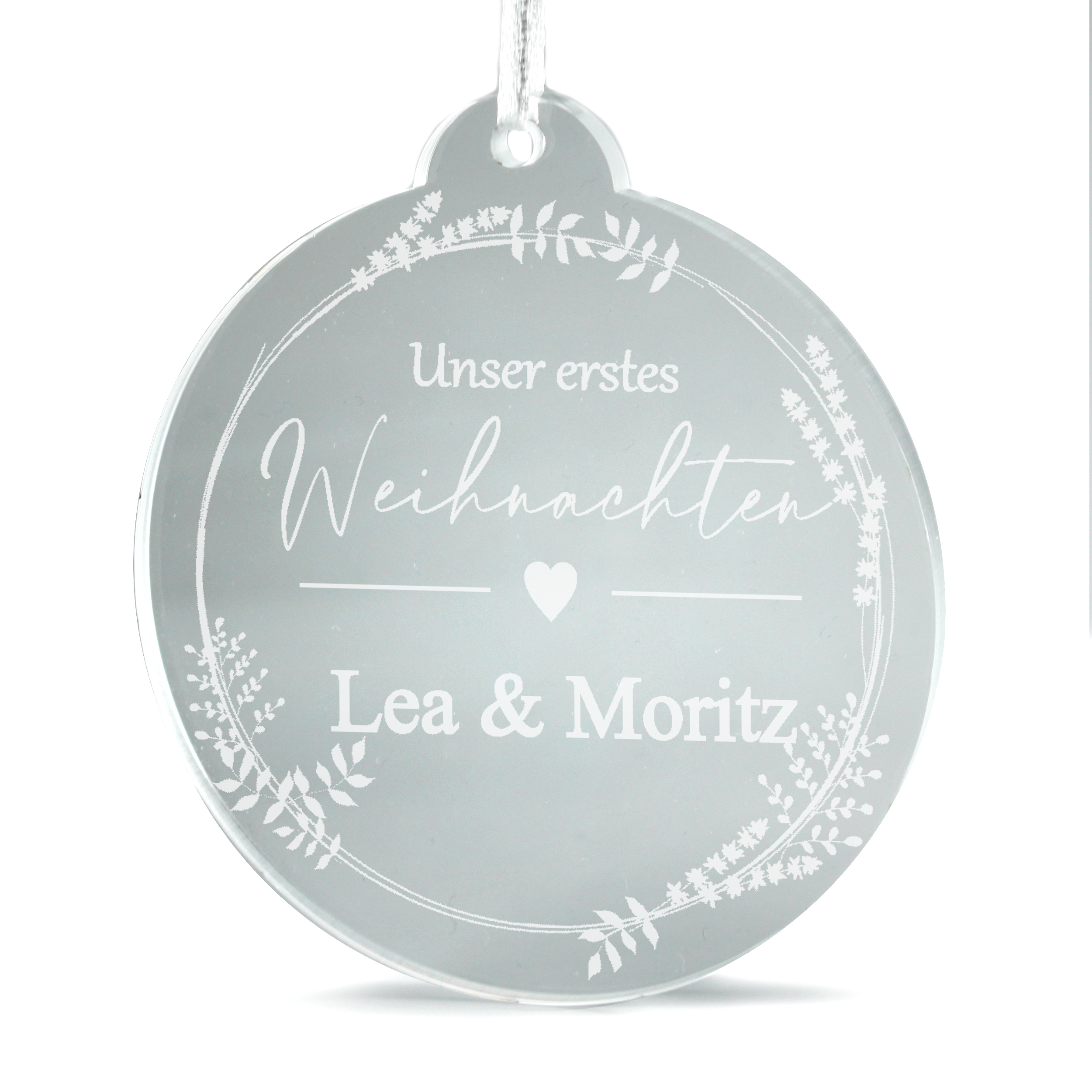 Christbaumanhänger Unser Erstes Weihnachten Kranz aus Acryl – transparente Weihnachtsanhänger mit weißer Gravur