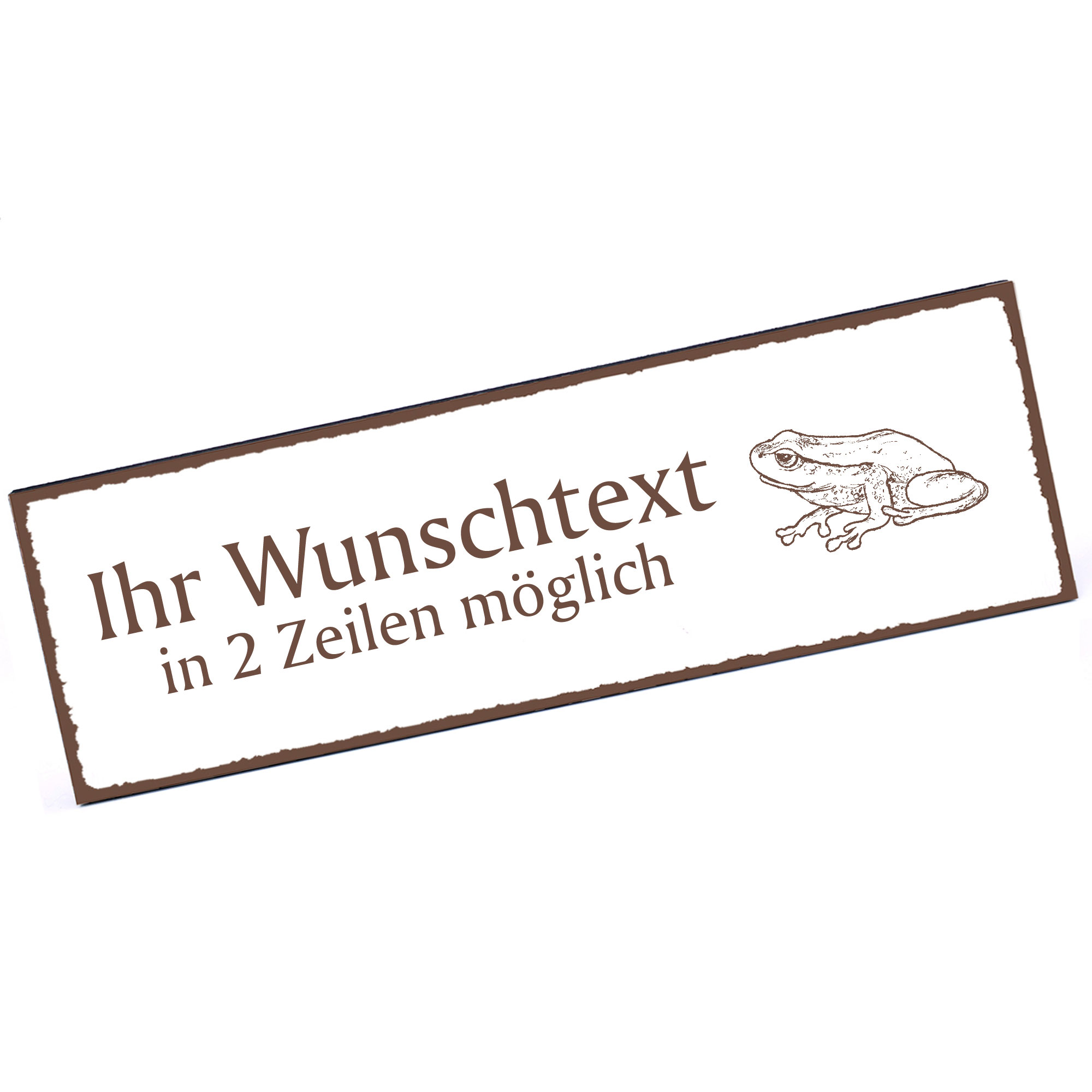 Türschild Frosch Sitzend  Namensschild personalisiert mit Gravur - 150mm x 50mm - selbstklebend