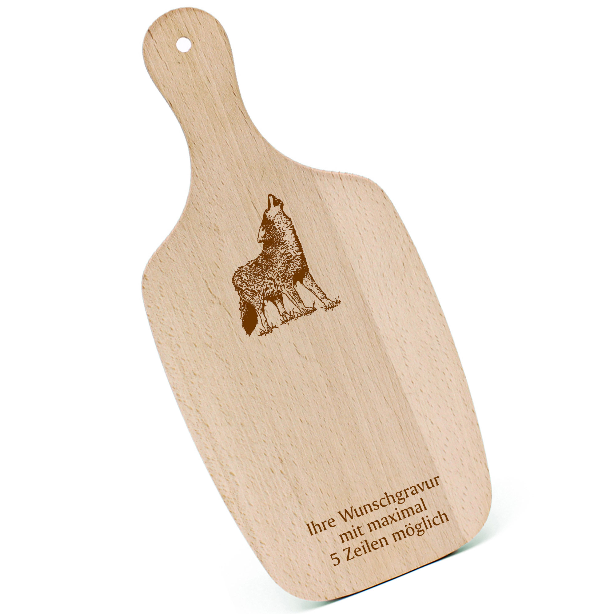 Schneidebrett Frühstücksbrettchen - heulender Wolf - mit Griff 330x150mm