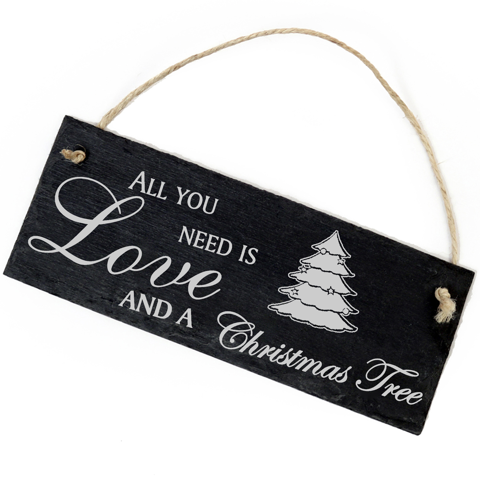 Schiefertafel Deko Tannenbaum Schild 22 x 8 cm - All you need is Love and a Christmas Tree