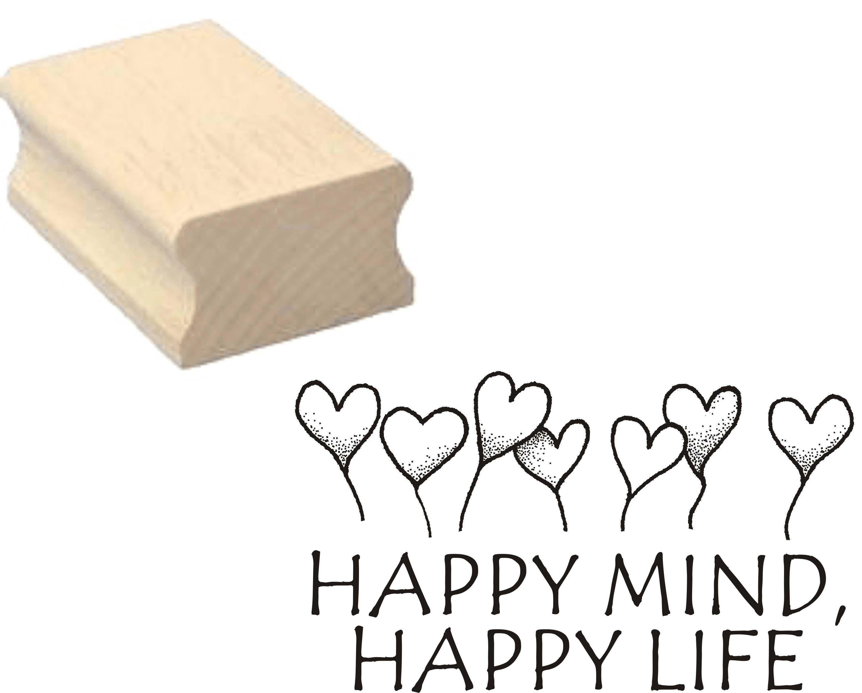 Stempel « HAPPY MIND, HAPPY LIFE » Motivstempel Herzen 50 x 30 mm