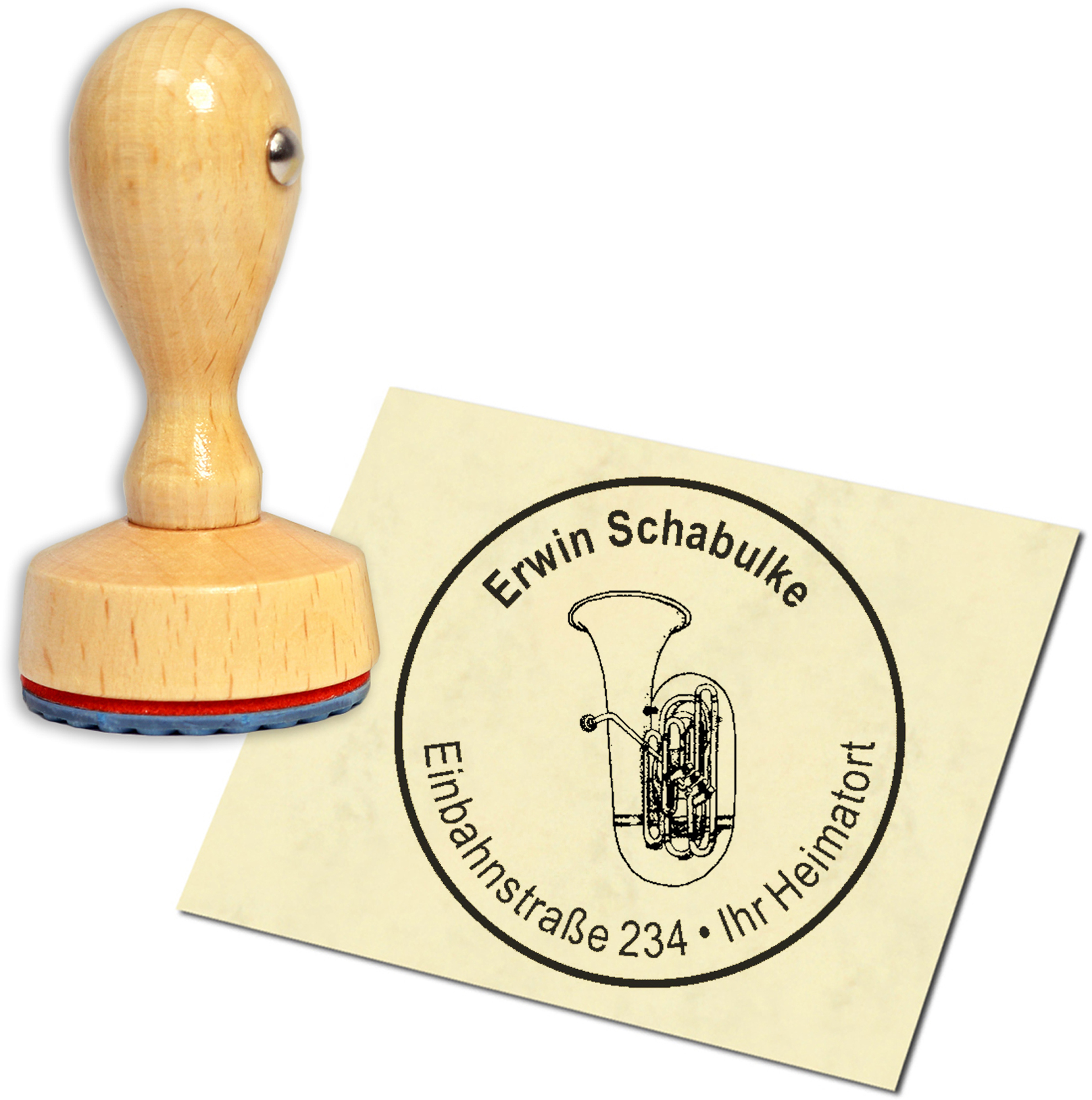 Stempel Adressstempel Holzstempel - Tuba - rund 40mm