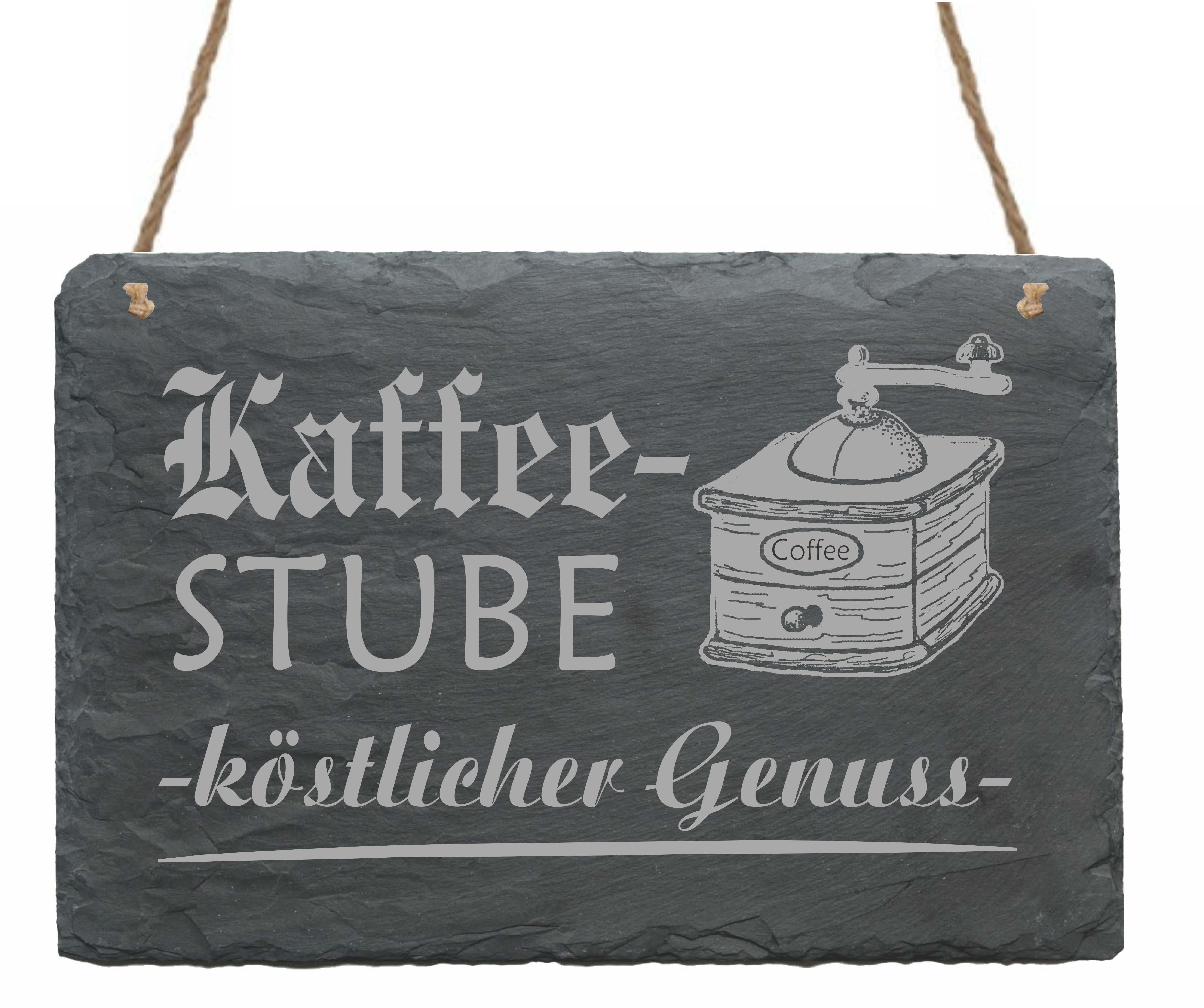 Schiefertafel « KAFFEESTUBE - KÖSTLICHER GENUSS » mit Motiv