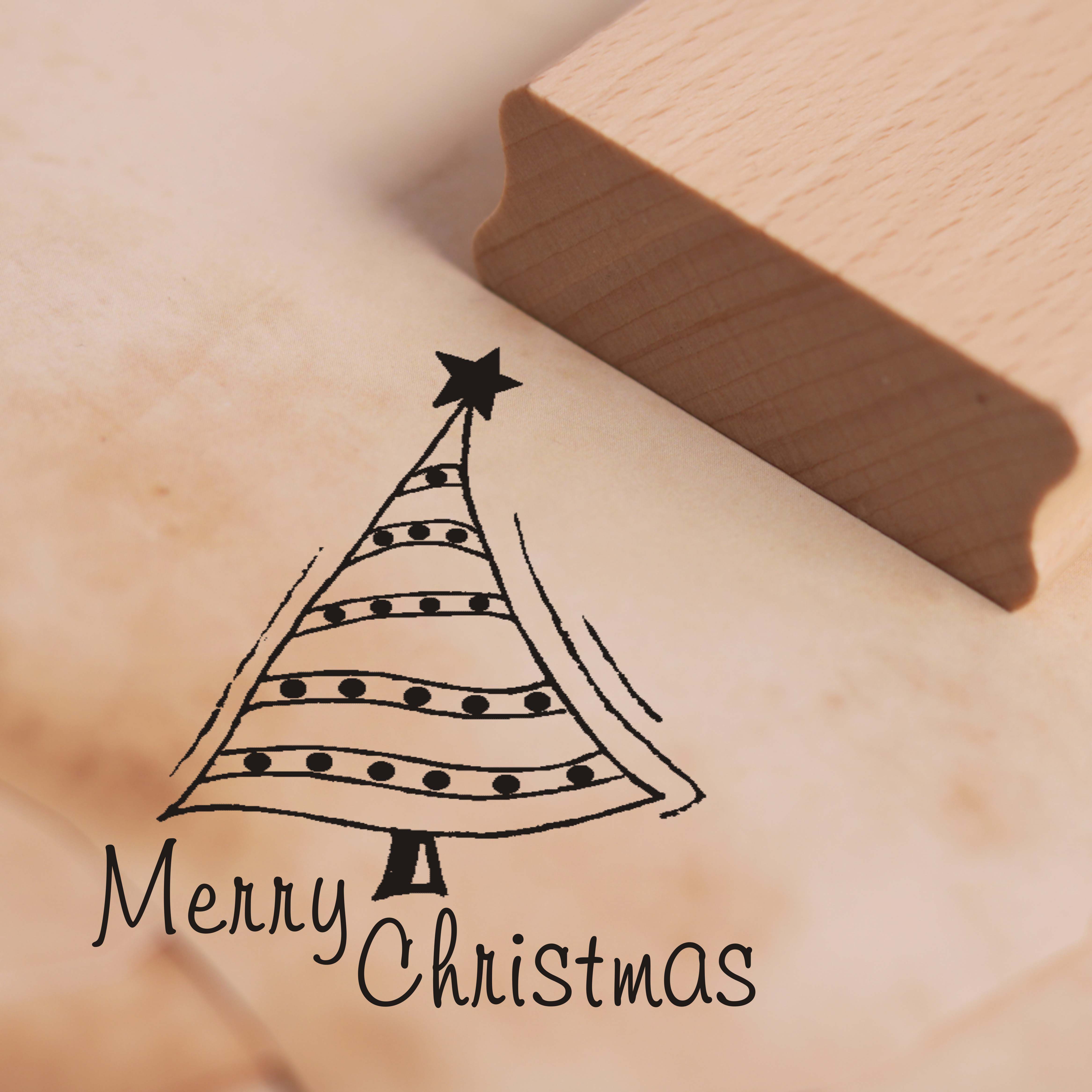 Motivstempel Merry Christmas Stempel Tannenbaum Stern - ca. 48mm x 48mm