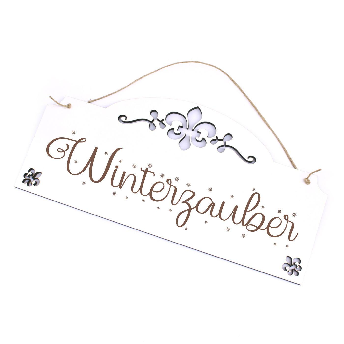 Schild Winterzauber - Schneeflocken Türschild mit Ornamenten 28x13 cm