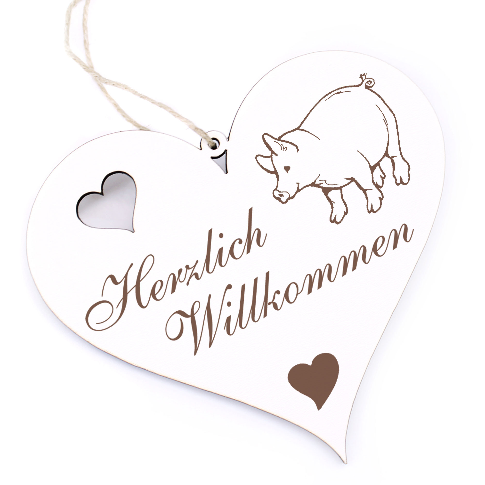 Herzlich Willkommen Schild - niedliches Schwein - Deko Herz Holz