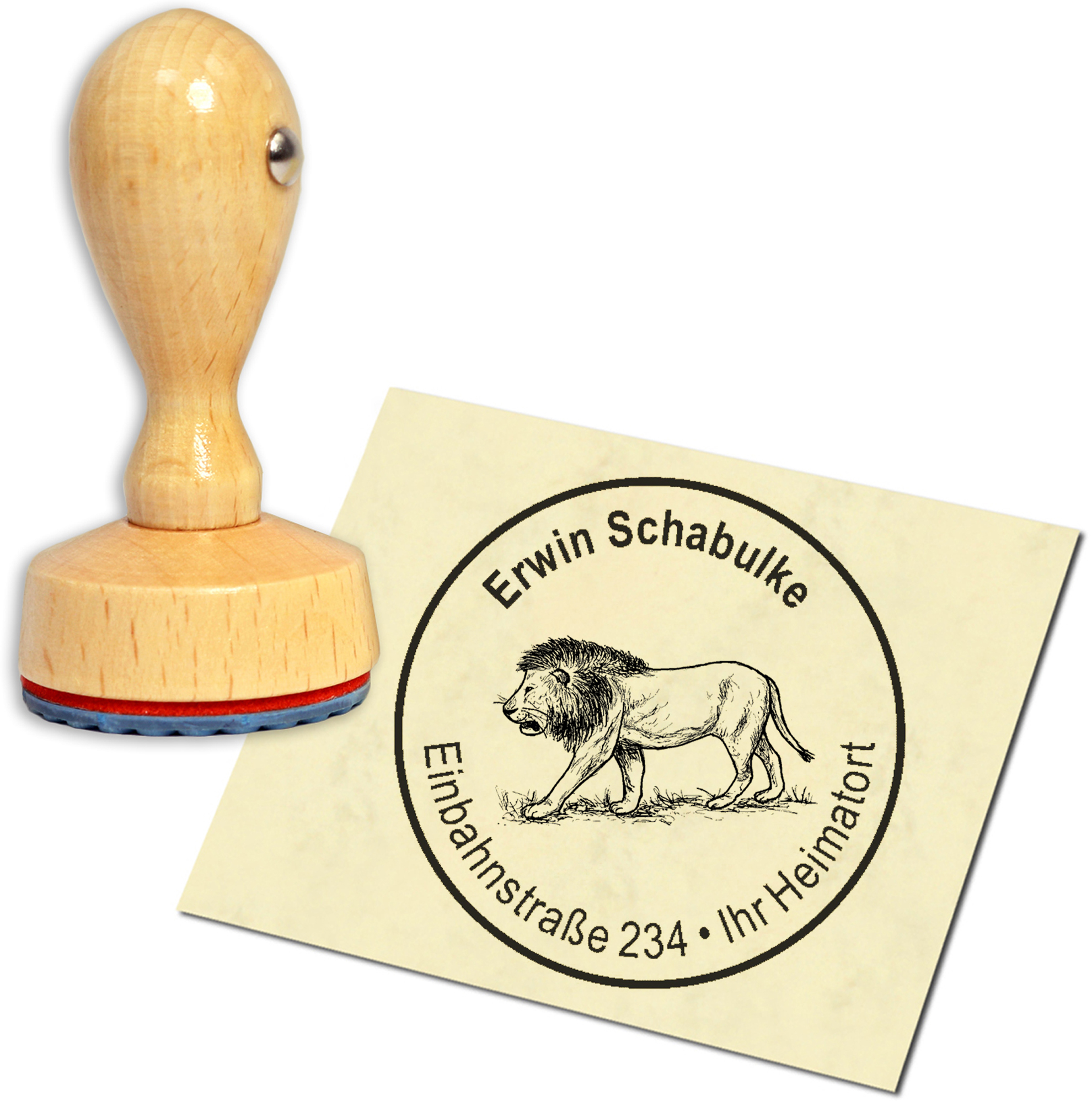 Stempel Adressstempel Holzstempel - Löwe - rund 40mm