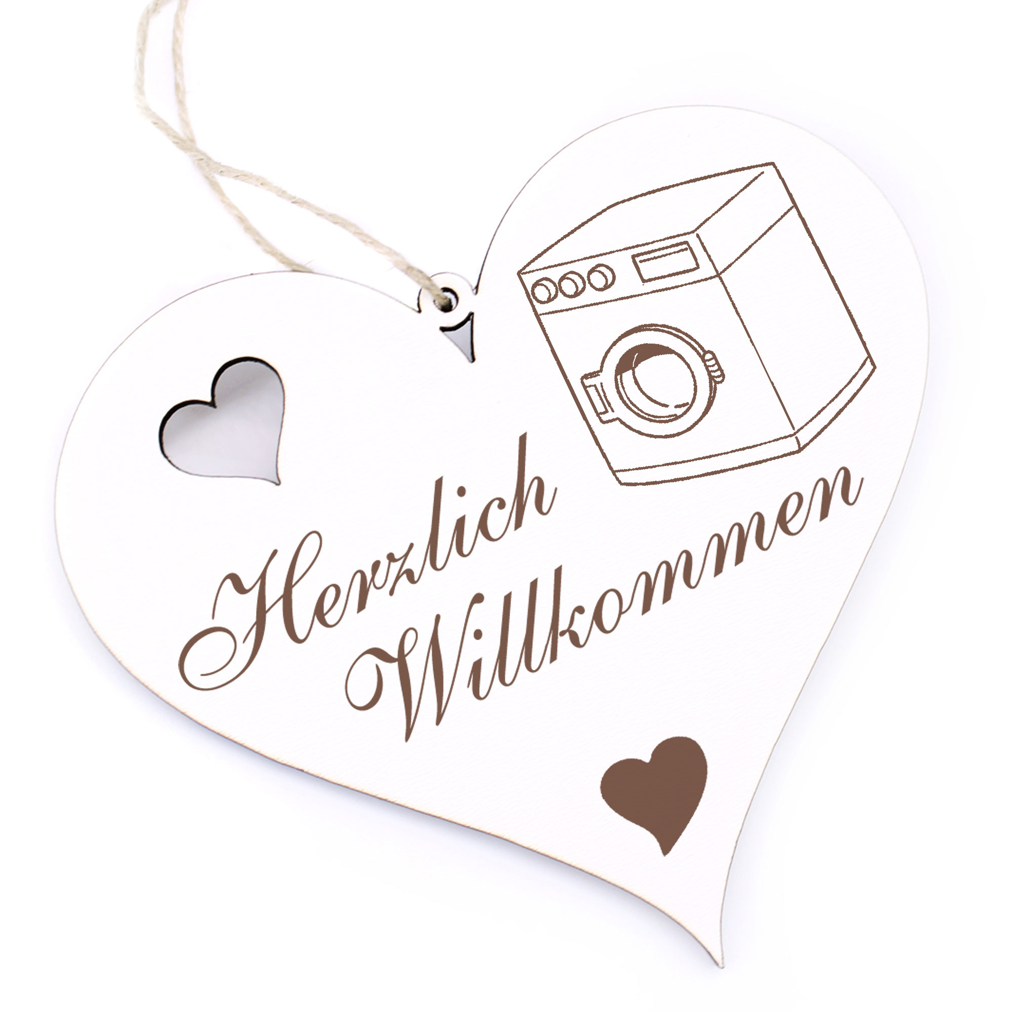 Herzlich Willkommen Schild - Waschmaschine - Deko Herz Holz