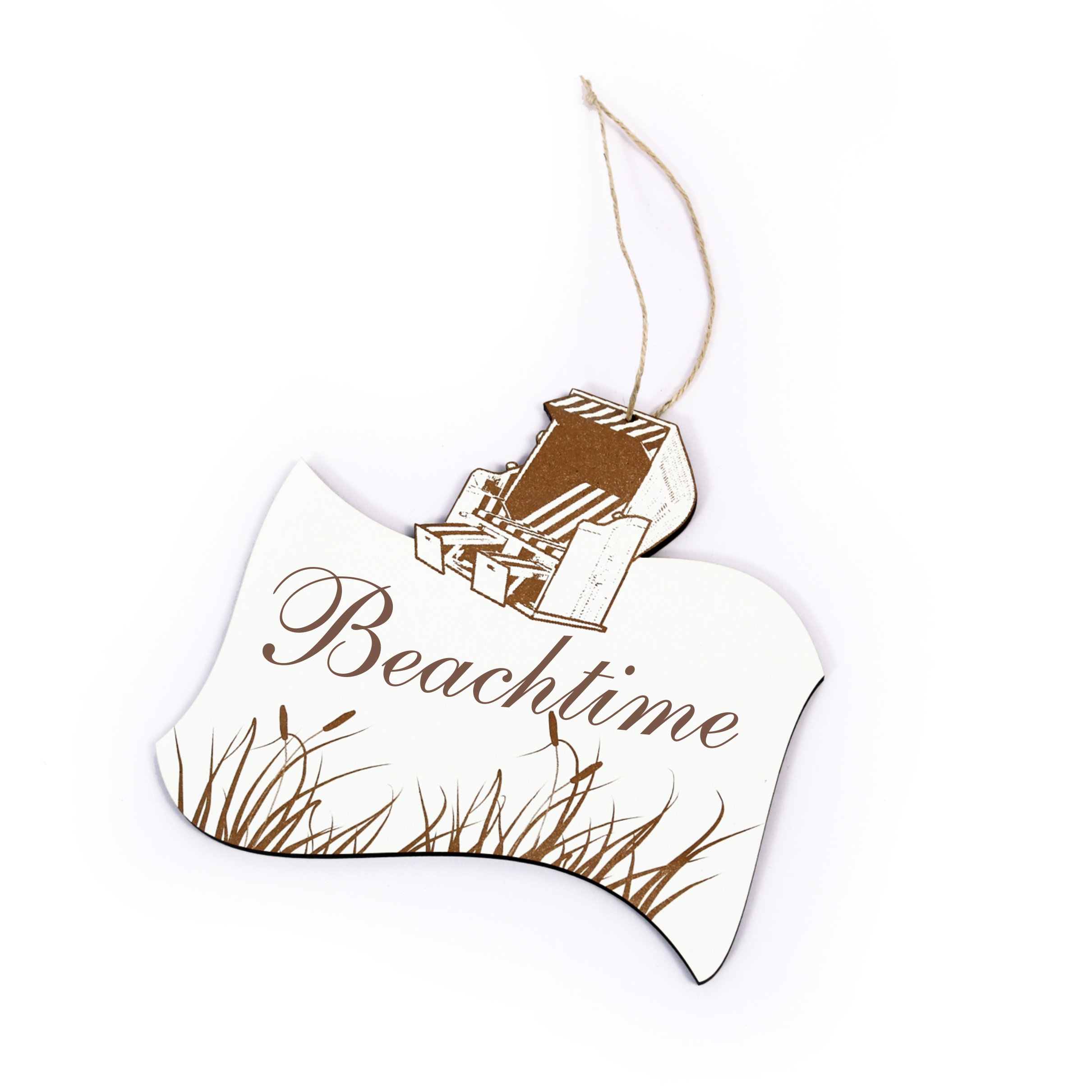 Maritimes Schild « BEACHTIME » mit Strandkorb und Schilf
