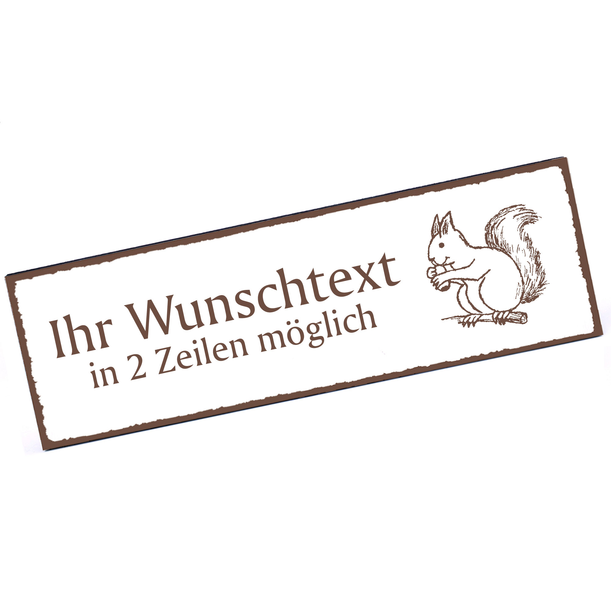 Türschild Eichhörnchen mit Nuss  Namensschild personalisiert mit Gravur - 150mm x 50mm - selbstklebe