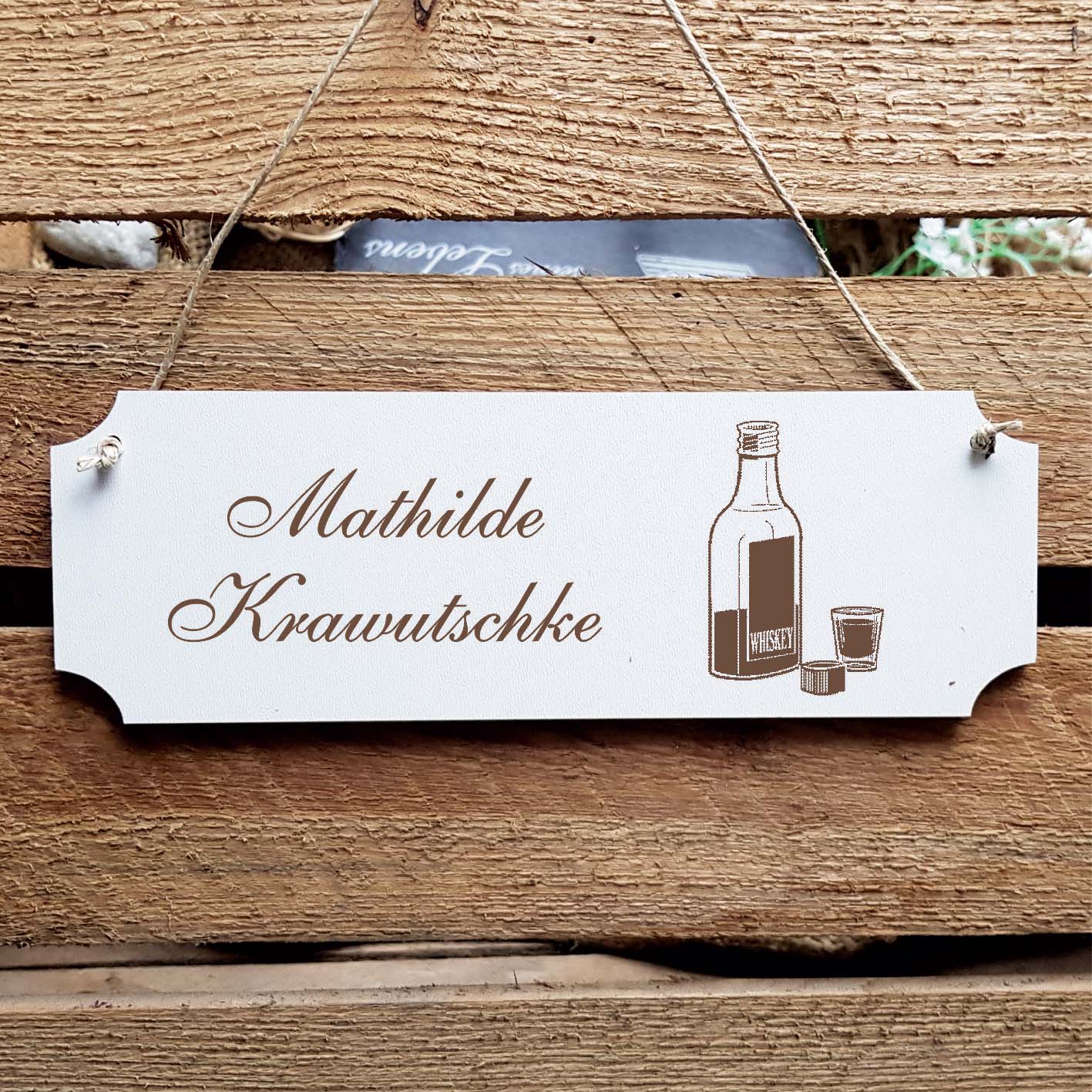 Schild « Whiskey » Namensschild Türschild zum Anhängen - 20 x 6,7 cm