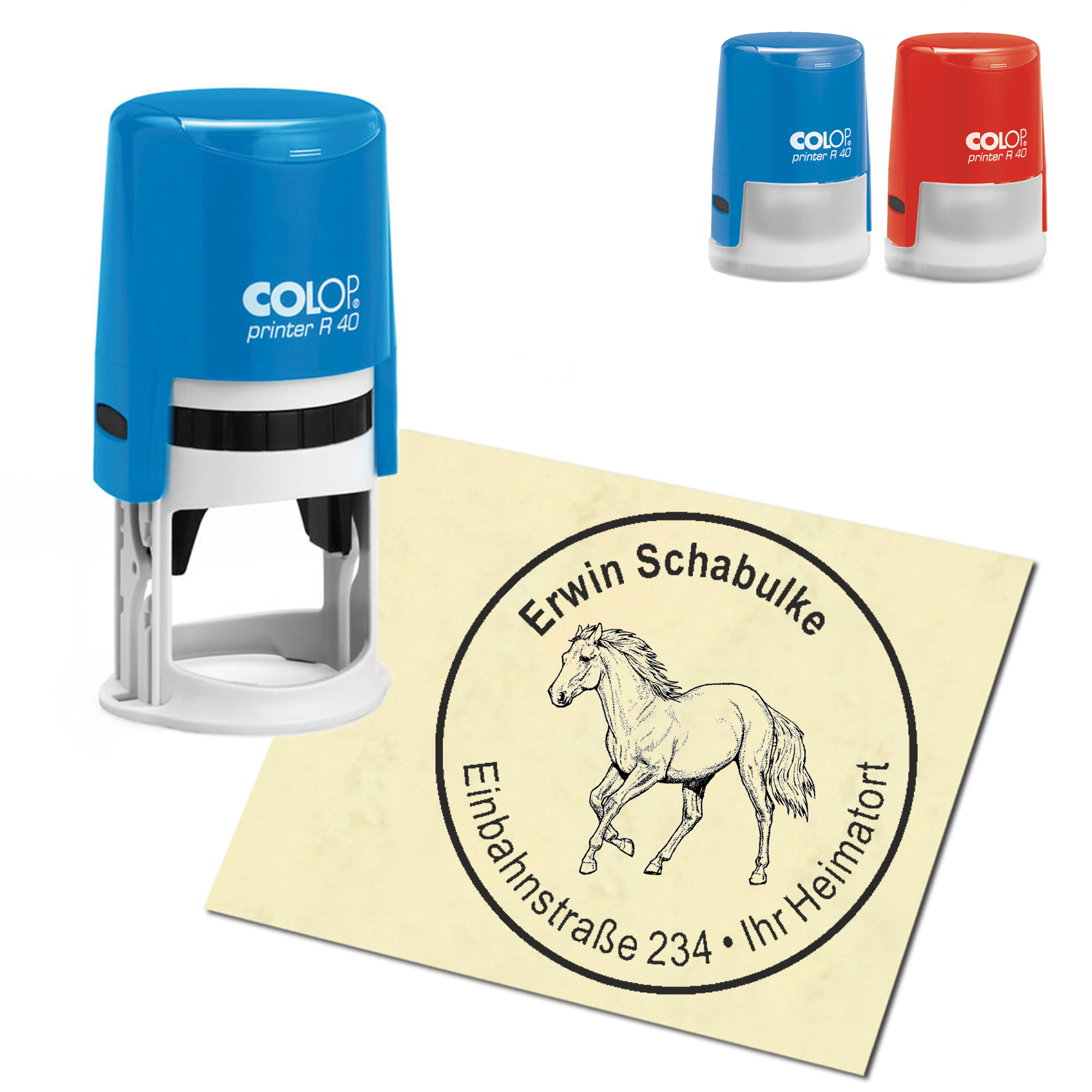 Stempel Adressstempel personalisiert - Haflinger Pferd - rund &empty; 40mm