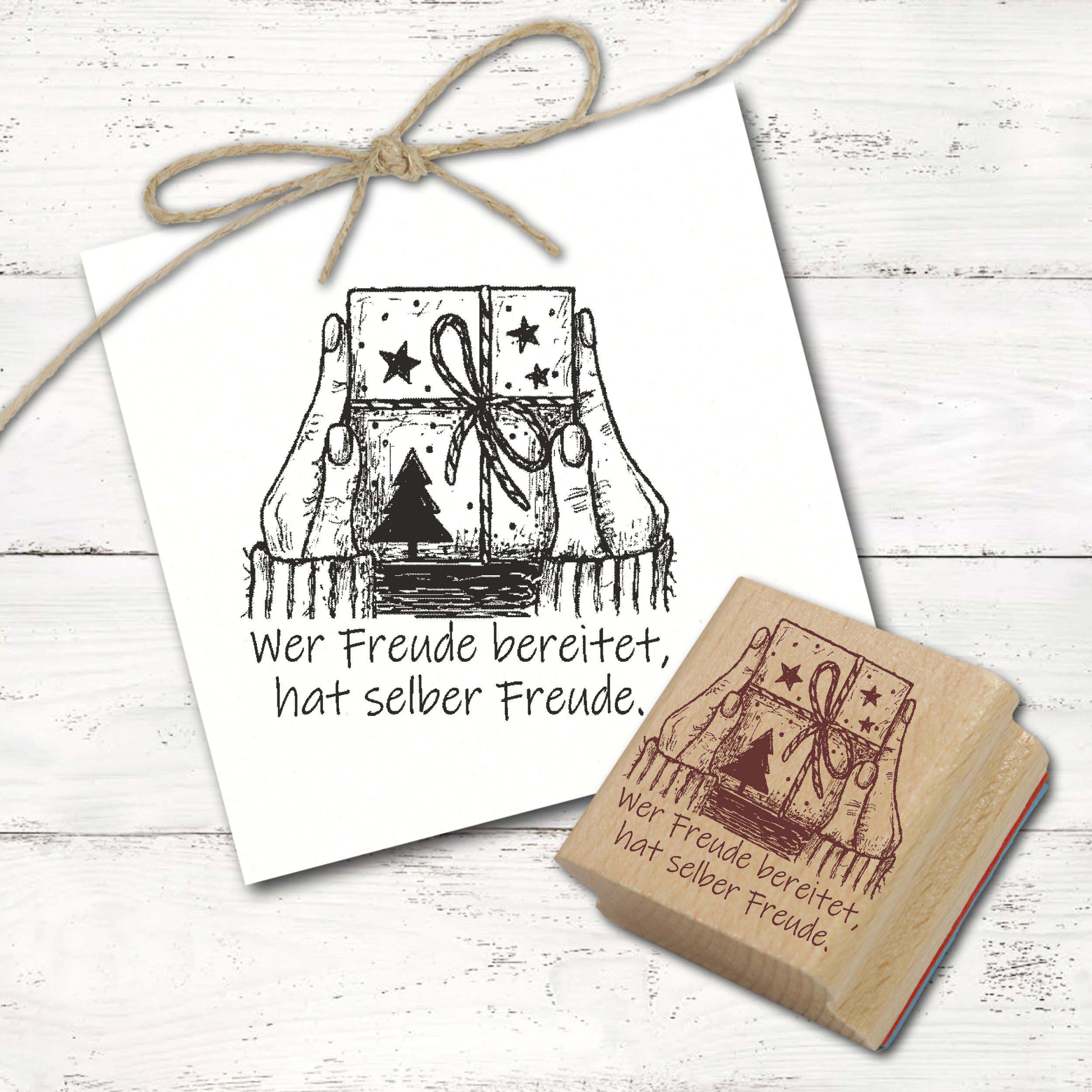 Motivstempel Wer Freude bereitet, hat selber Freude - Geschenk Stempel Tanne Holzstempel 58 mm x 58 mm