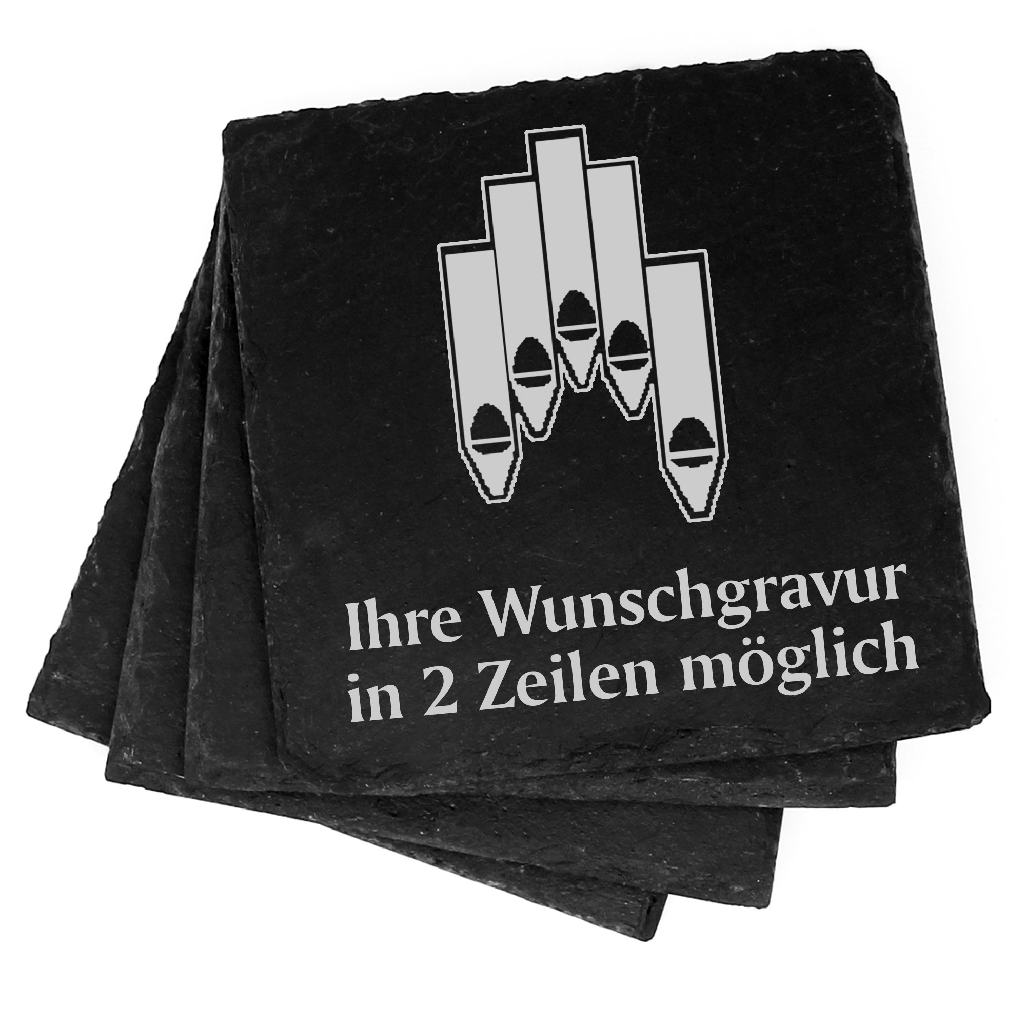 4x Orgelpfeife Deko Schiefer Untersetzer Wunschgravur Set - 11 x 11 cm
