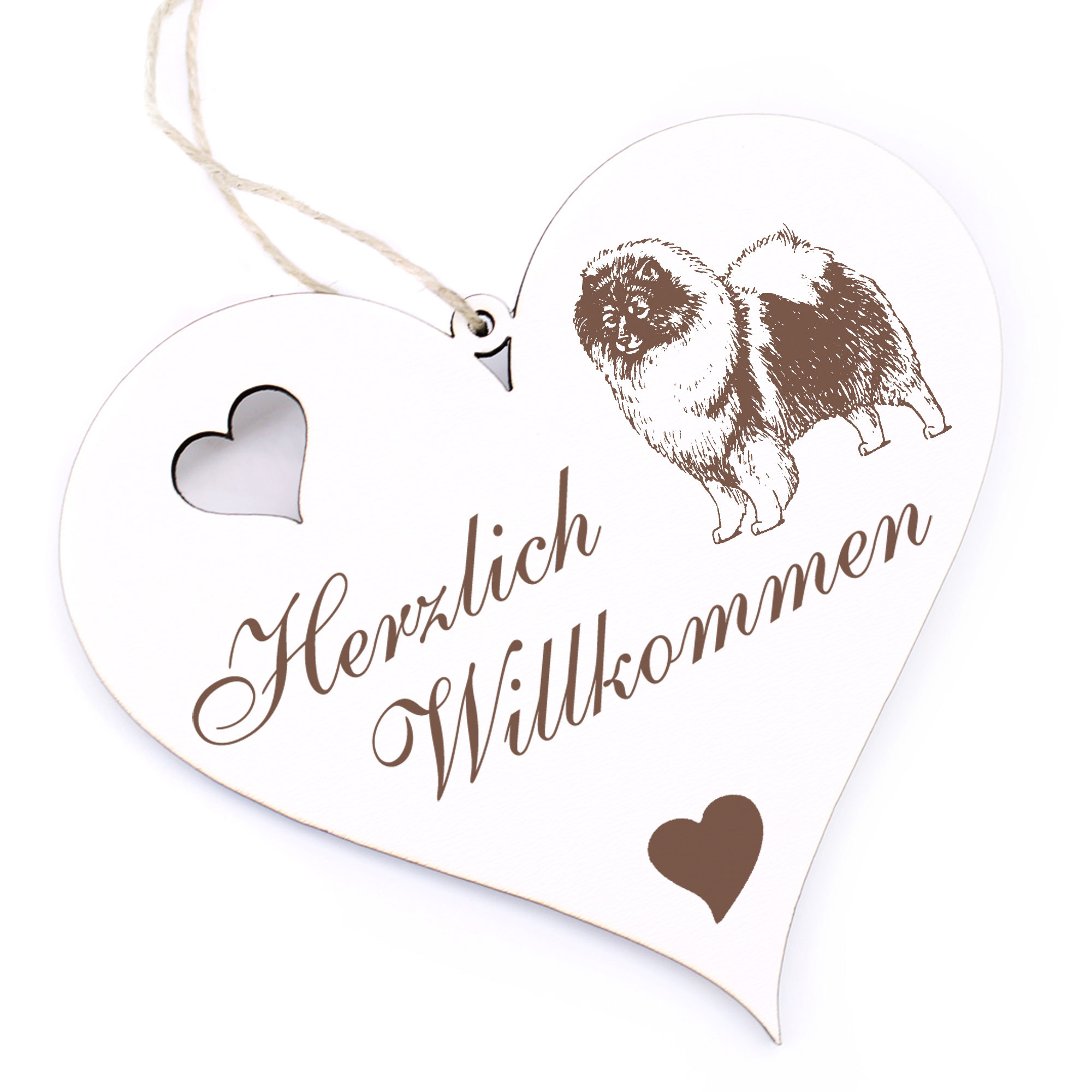 Herzlich Willkommen Schild - Keeshond Wolfsspitz - Deko Herz Holz