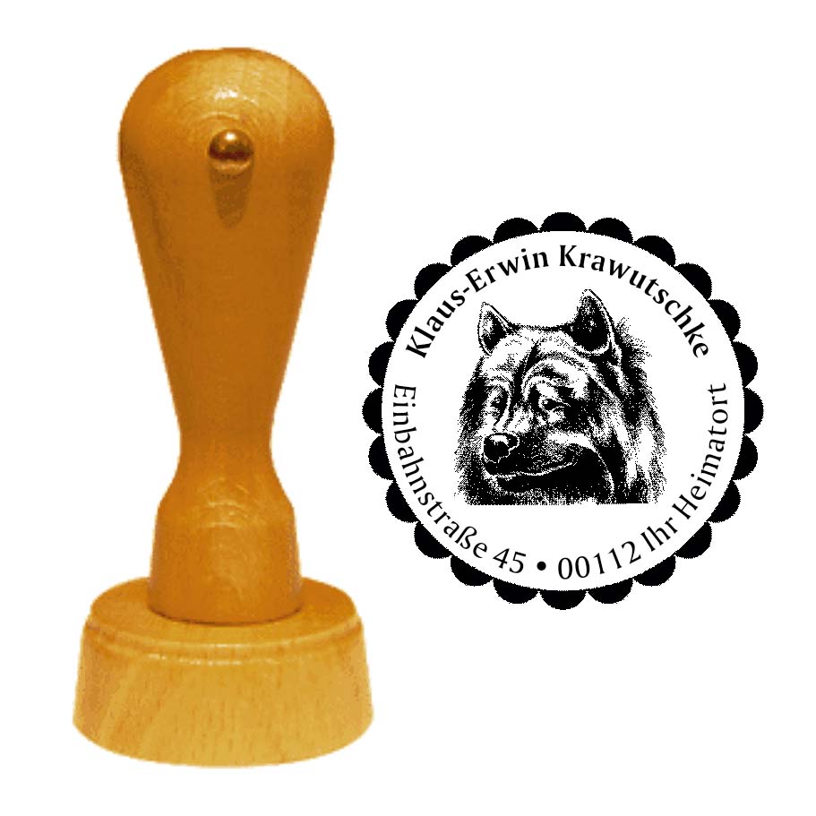 Adressstempel Eurasier -  Holzstempel personalisiert mit Adresse - Ø 40 mm