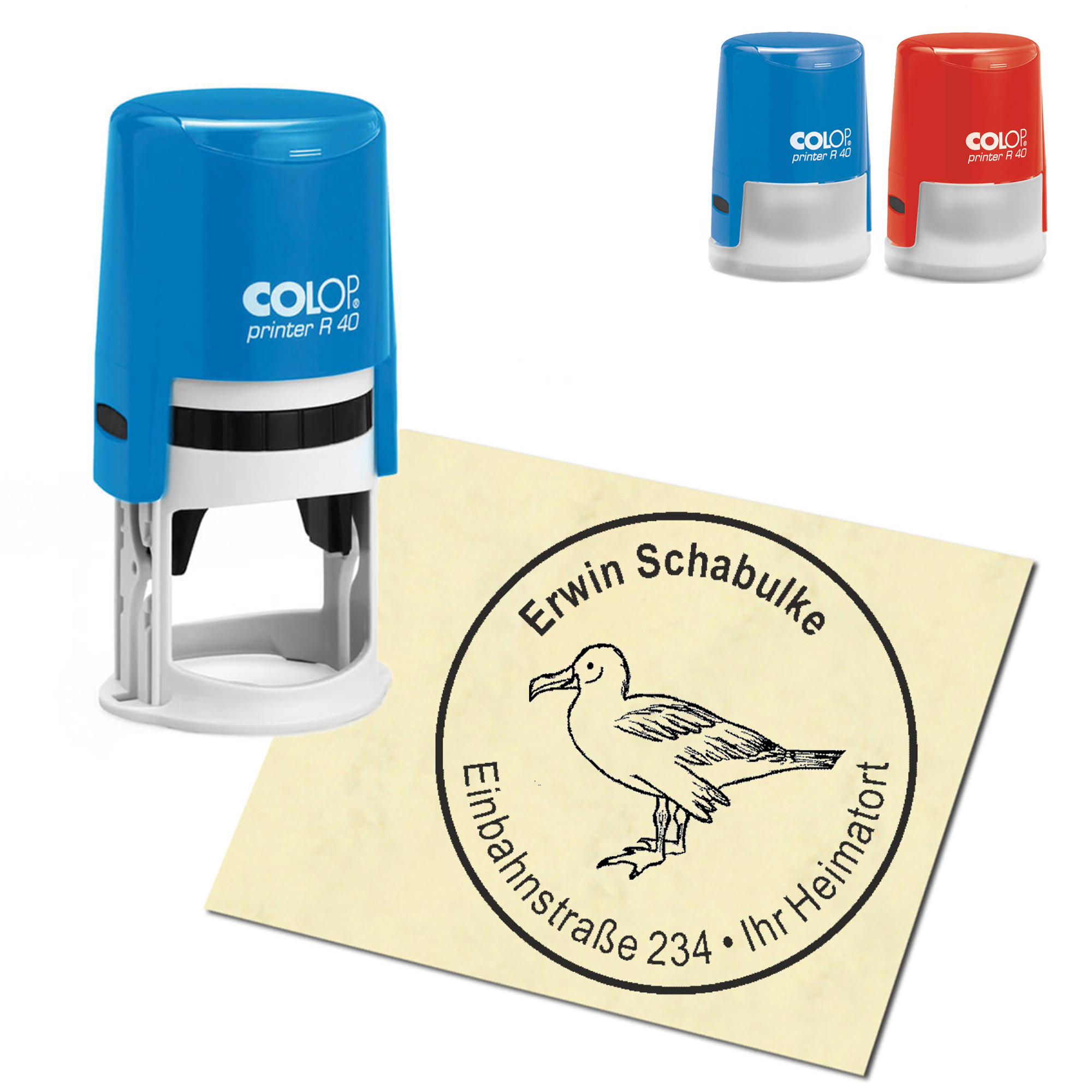 Stempel Adressstempel personalisiert - gezeichneter Albertros - rund &empty; 40mm