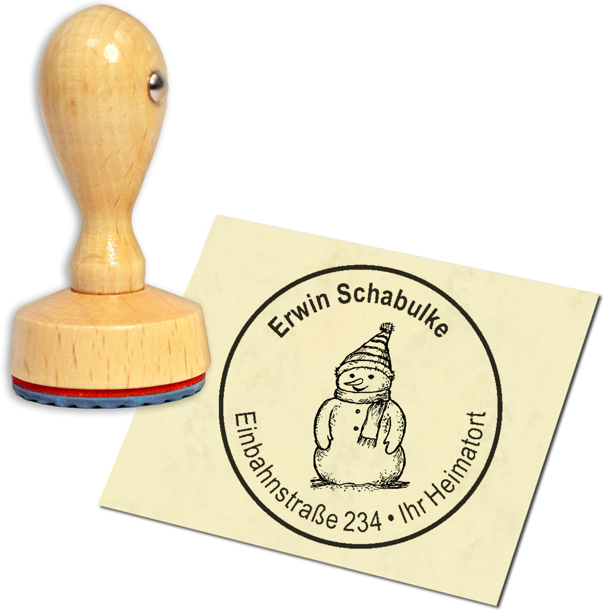 Stempel Adressstempel Holzstempel - Schneemann - rund 40mm