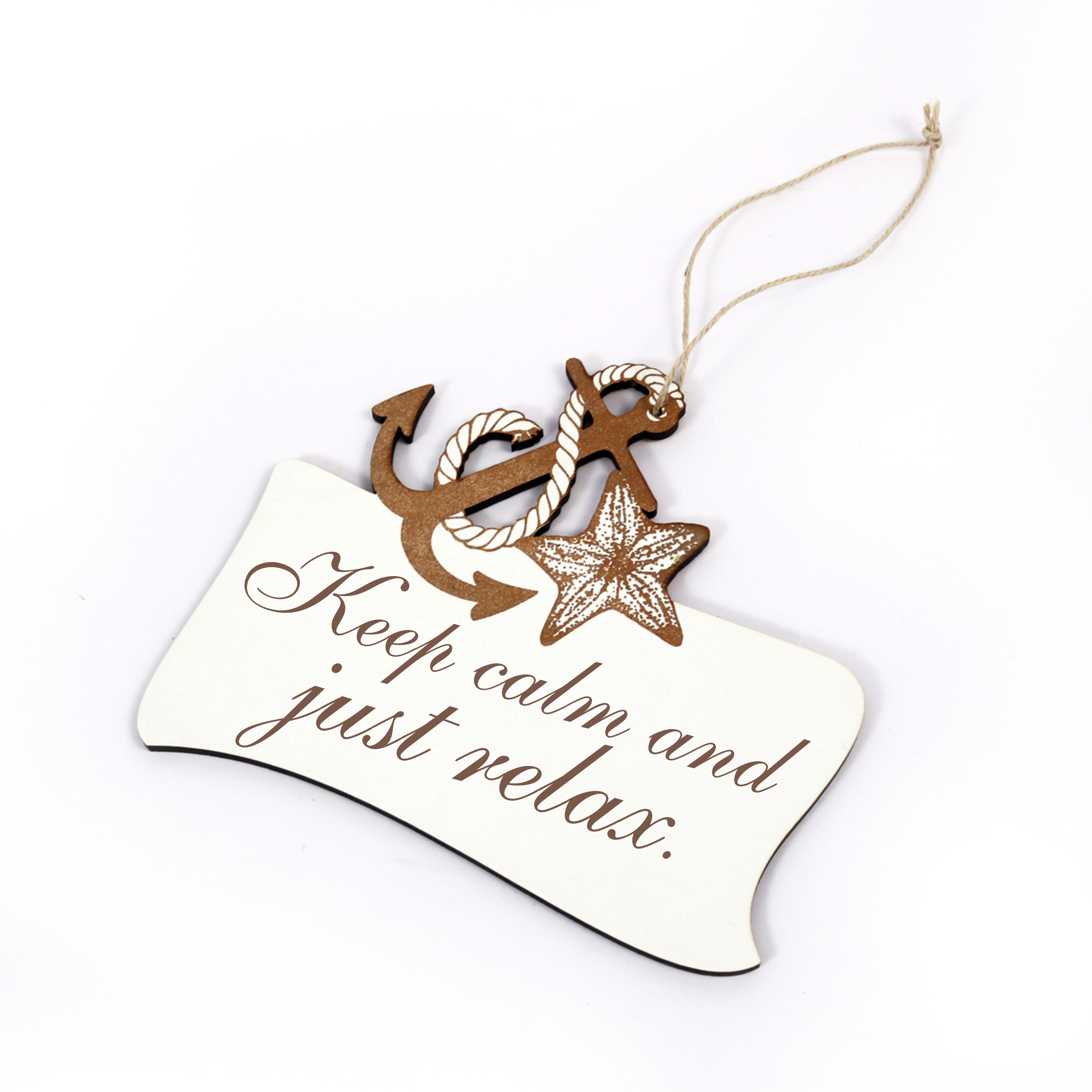 Maritimes Schild « Keep calm and just relax » mit Seestern und Anker
