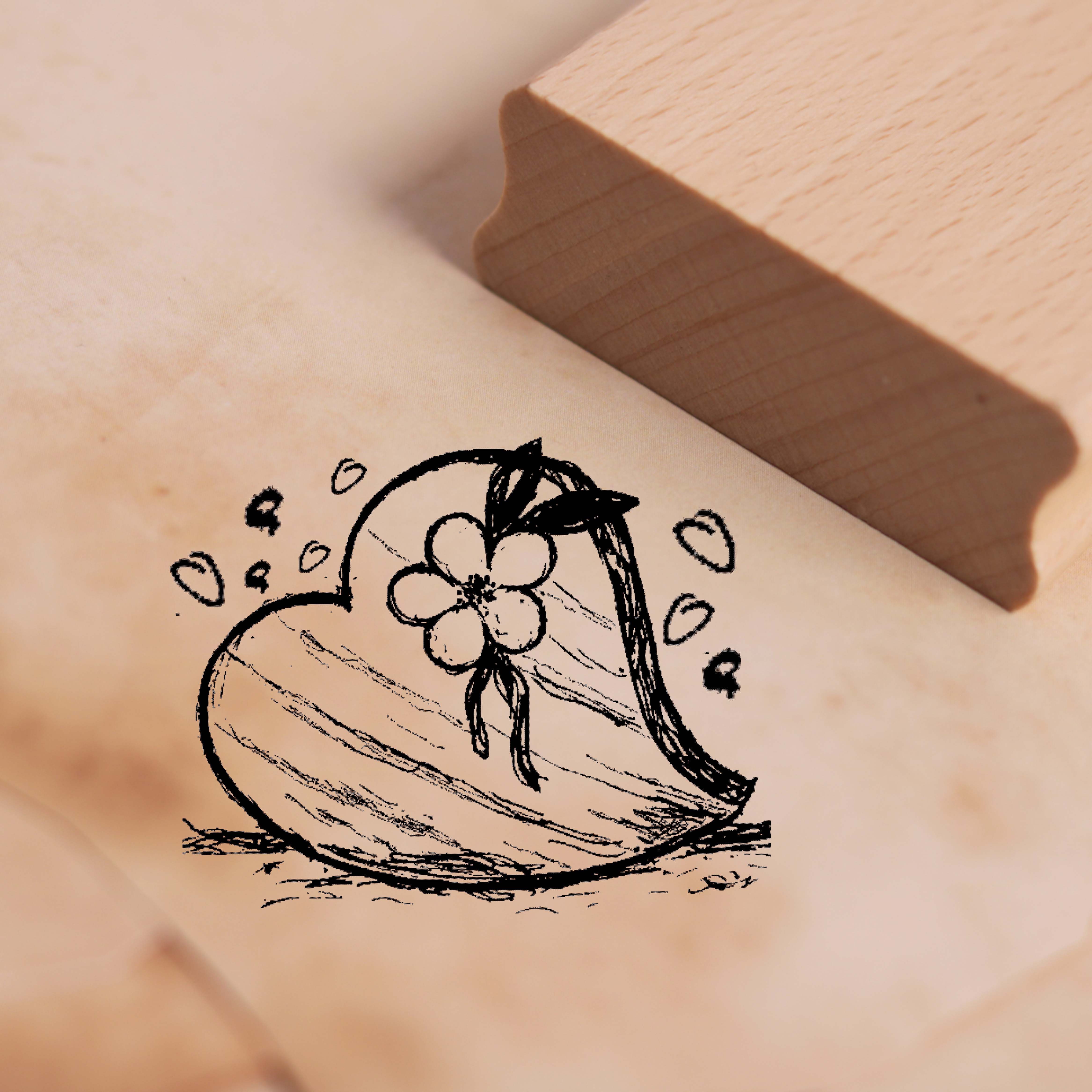 Motivstempel Herzdeko Holzoptik - Stempel 48 x 38 mm
