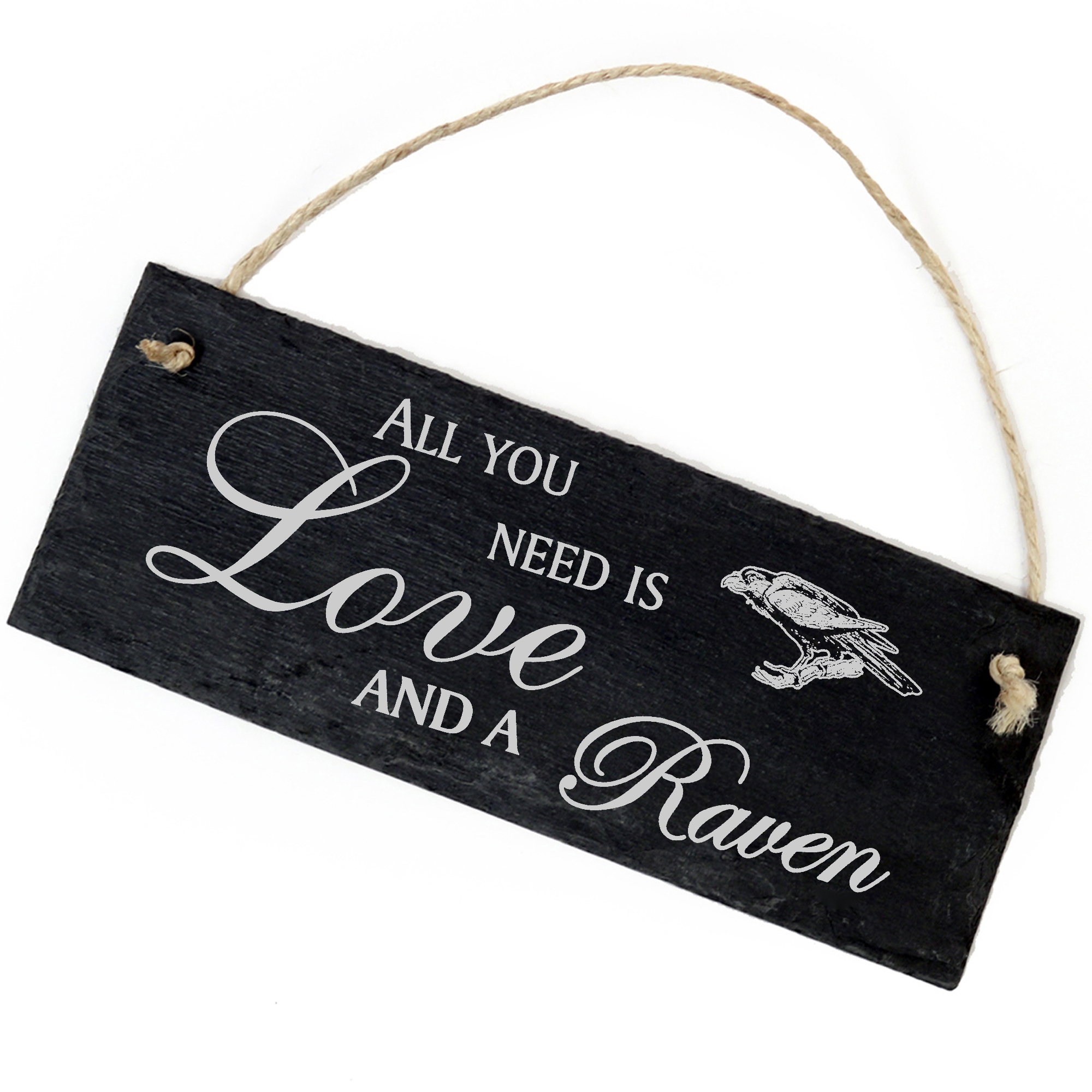 Schiefertafel Deko Rabe Schild 22 x 8 cm - All you need is Love and a Raven