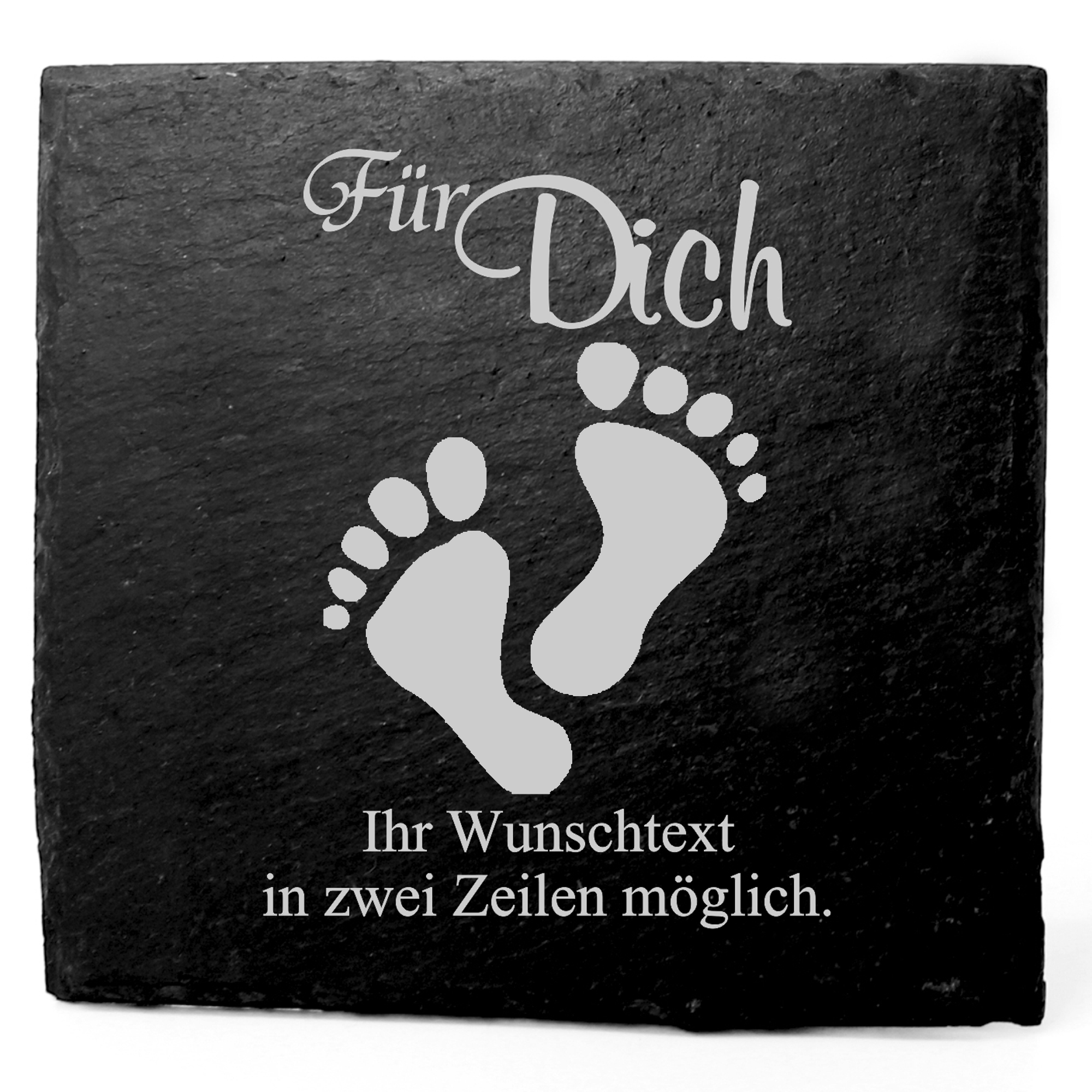 Deko Schiefer Untersetzer personalisiert Fußabdrücke - Für Dich - 11x11cm