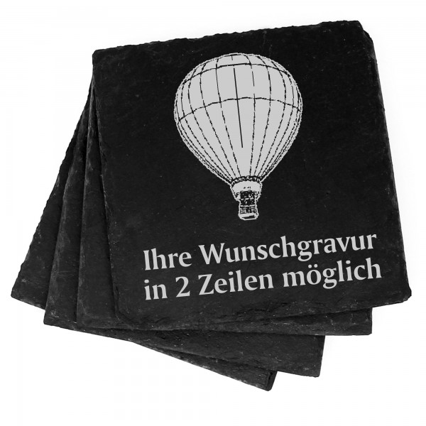 4x Heissluftballon Deko Schiefer Untersetzer Wunschgravur Set - 11 x 11 cm