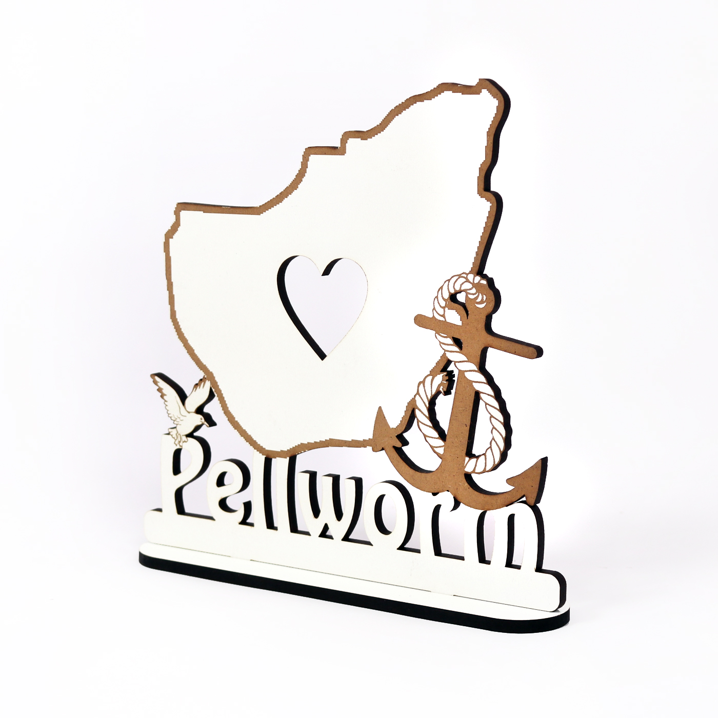 Schild « Pellworm » zum Hinstellen Anker Herz Möwe maritim Dekoration Nordsee 