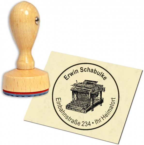 Stempel Adressstempel Holzstempel - Schreibmaschine - rund 40mm