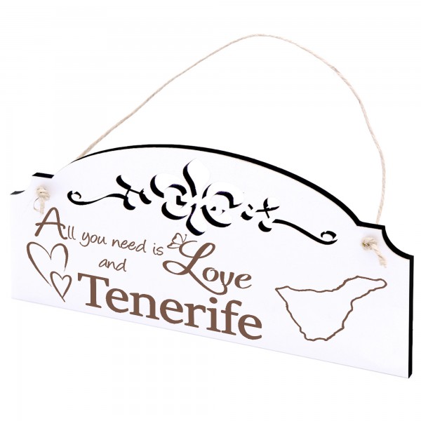 Schild Insel Teneriffa Deko 20x10cm - All you need is Love and Tenerife - Holz