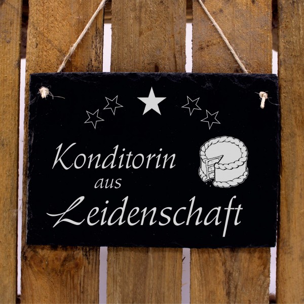 Schiefertafel Konditorin aus Leidenschaft - Schild Sterne Torte 22x16 cm