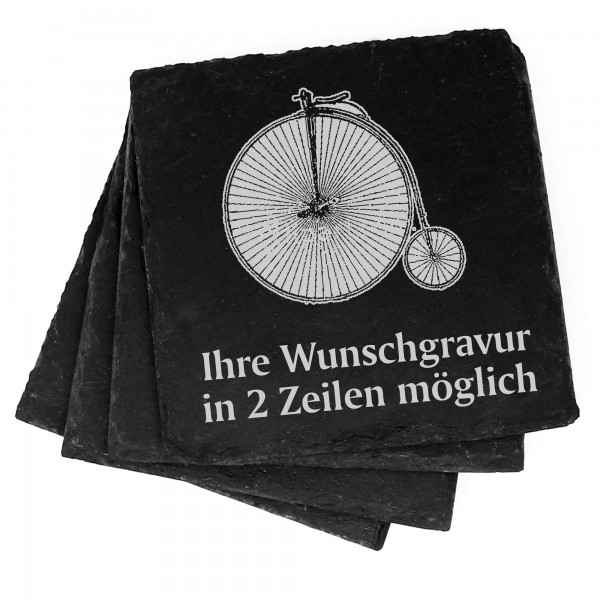 4x altes Hochrad Deko Schiefer Untersetzer Wunschgravur Set - 11 x 11 cm