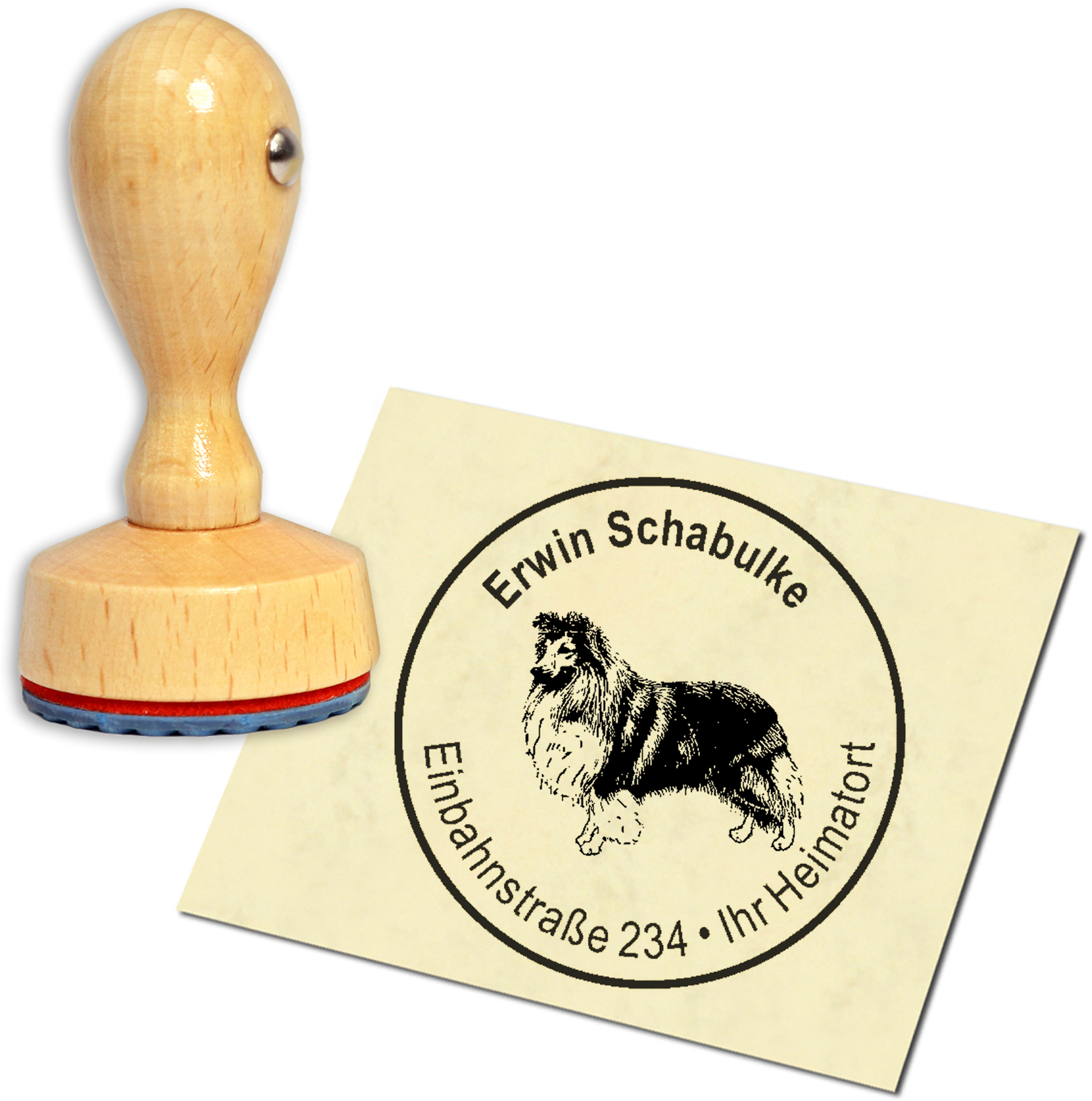 Adressenstempel « SHETLAND SHEEPDOG » mit Kissen Hundeschule Sheltie Shelti 