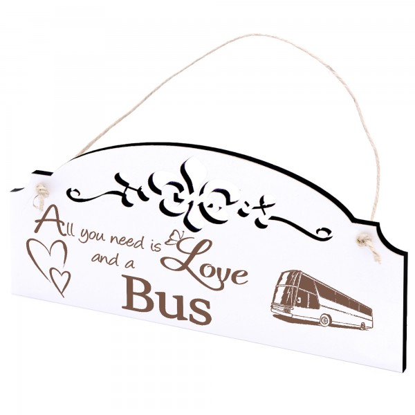 Schild Reisebus Deko 20x10cm - All you need is Love and a Bus - Holz