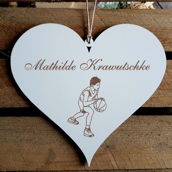Herz Schild « Basketball » mit Namen - Türschild zum Anhängen