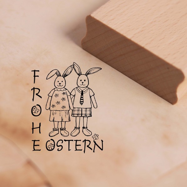Motivstempel Frohe Ostern - Osterhasenpaar Stempel Holzstempel 38 x 48 mm