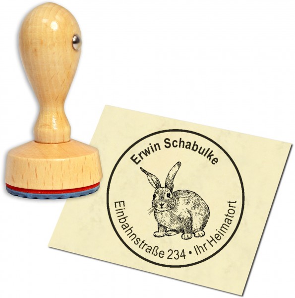 Stempel Adressstempel Holzstempel - Kaninchen - rund 40mm