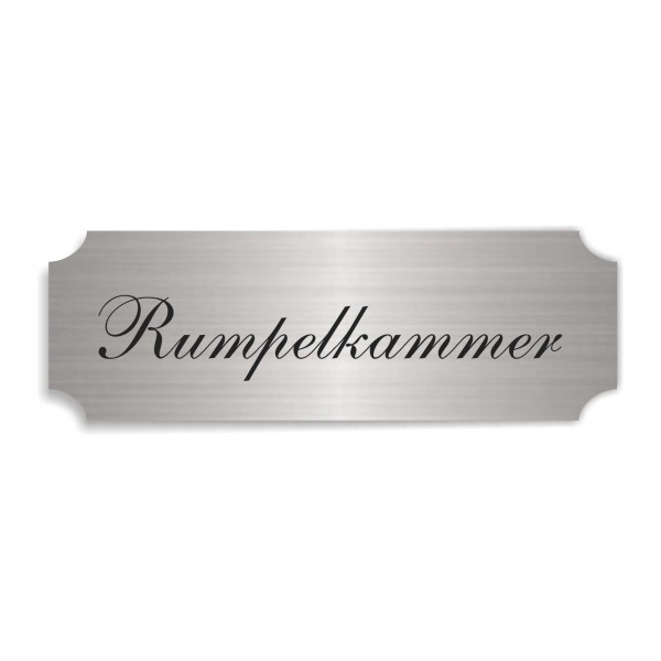 Schild « RUMPELKAMMER » selbstklebend - Aluminium Look - silber