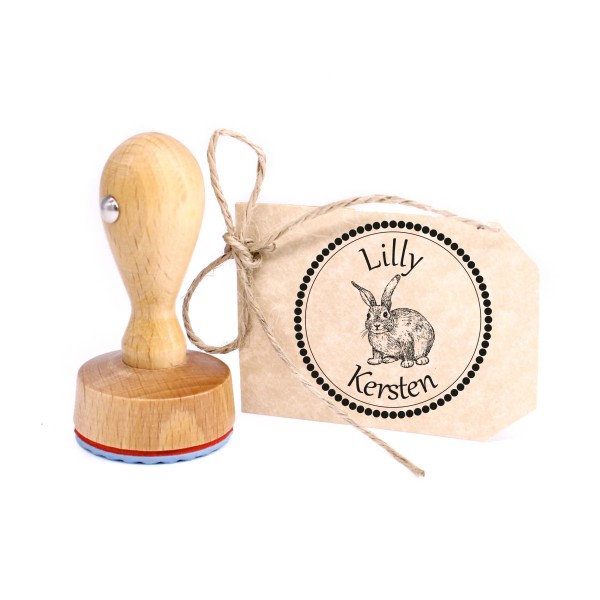 Kinderstempel Niedliches Kaninchen - Holzstempel mit persönlichem Namen Ø 24 mm