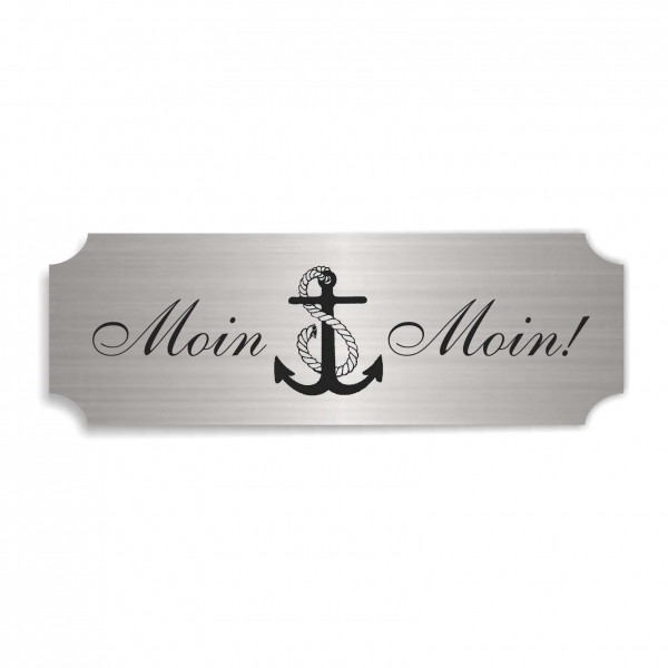 Schild « MOIN MOIN » selbstklebend - Aluminium Look - silber