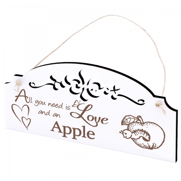 Schild Apfel mit Wurm Deko 20x10cm - All you need is Love and an Apple - Holz