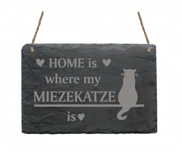 Schiefertafel « Home is... » Katze