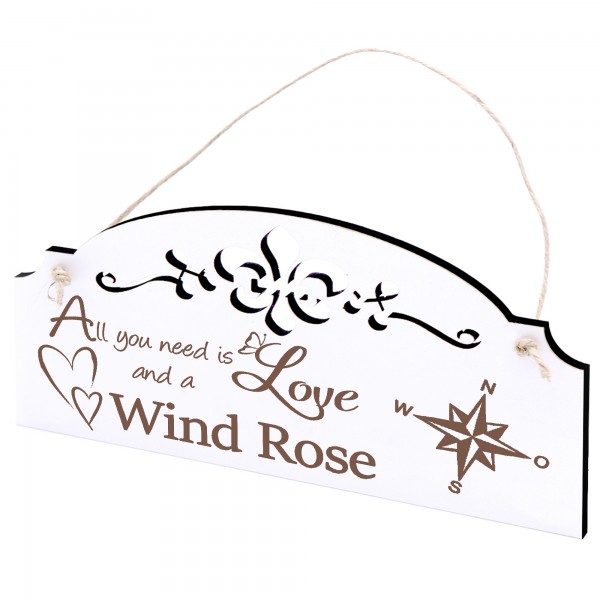 Schild Windrose Deko 20x10cm - All you need is Love and a Wind Rose - Holz