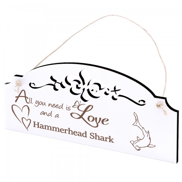 Schild Hammerhai Deko 20x10cm - All you need is Love and a Hammerhead Shark - Holz