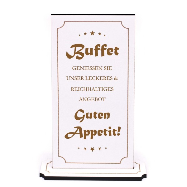 Aufsteller - Buffet Guten Appetit - Buffetaufsteller Holz graviert weiß Buffetschild Service 10x20cm