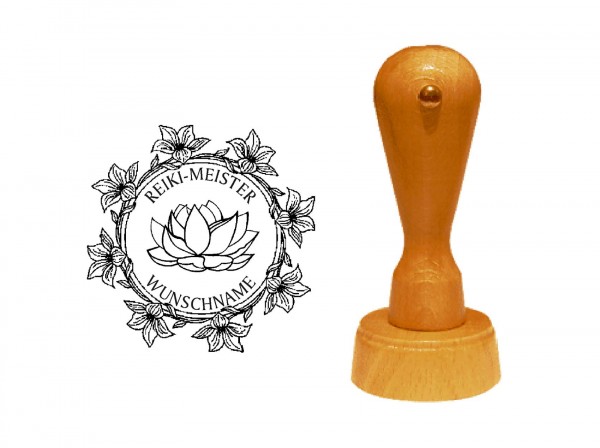 « Reiki - Lotus » Holzstempel mit persönlichem Wunschtext