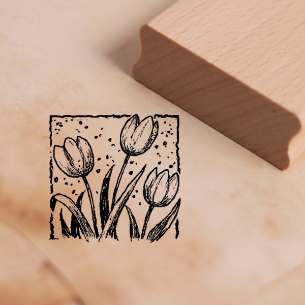 Motivstempel Tulpen im Rahmen - Stempel Holzstempel 38 x 38 mm