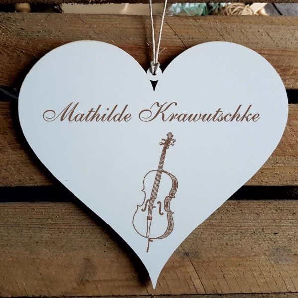 Herz Schild « Cello Violoncello » mit Namen - Türschild zum Anhängen