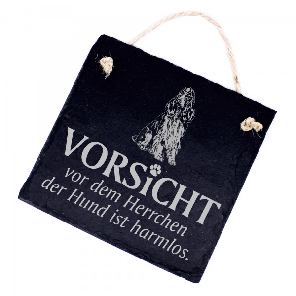 Hundeschild English Springer Spaniel Schild aus Schiefer - Vorsicht vor dem Herrchen - 11cm x 11cm