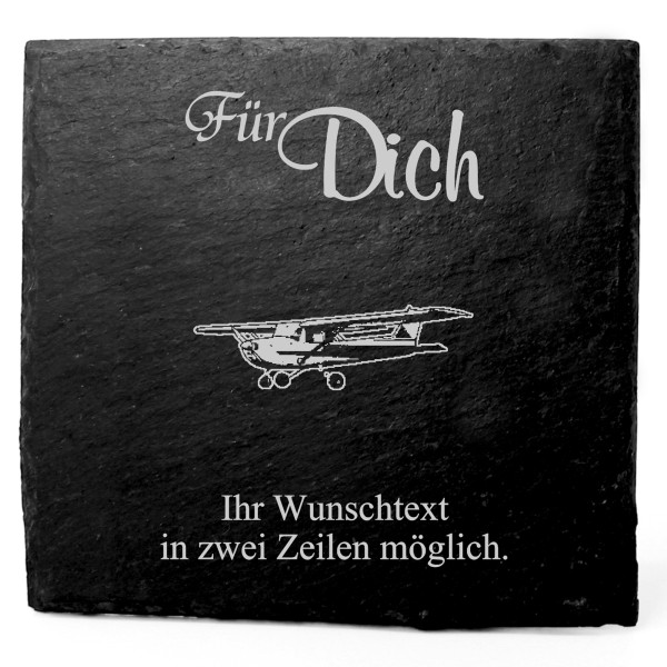 Deko Schiefer Untersetzer personalisiert Kleinflugzeug - Für Dich - 11x11cm
